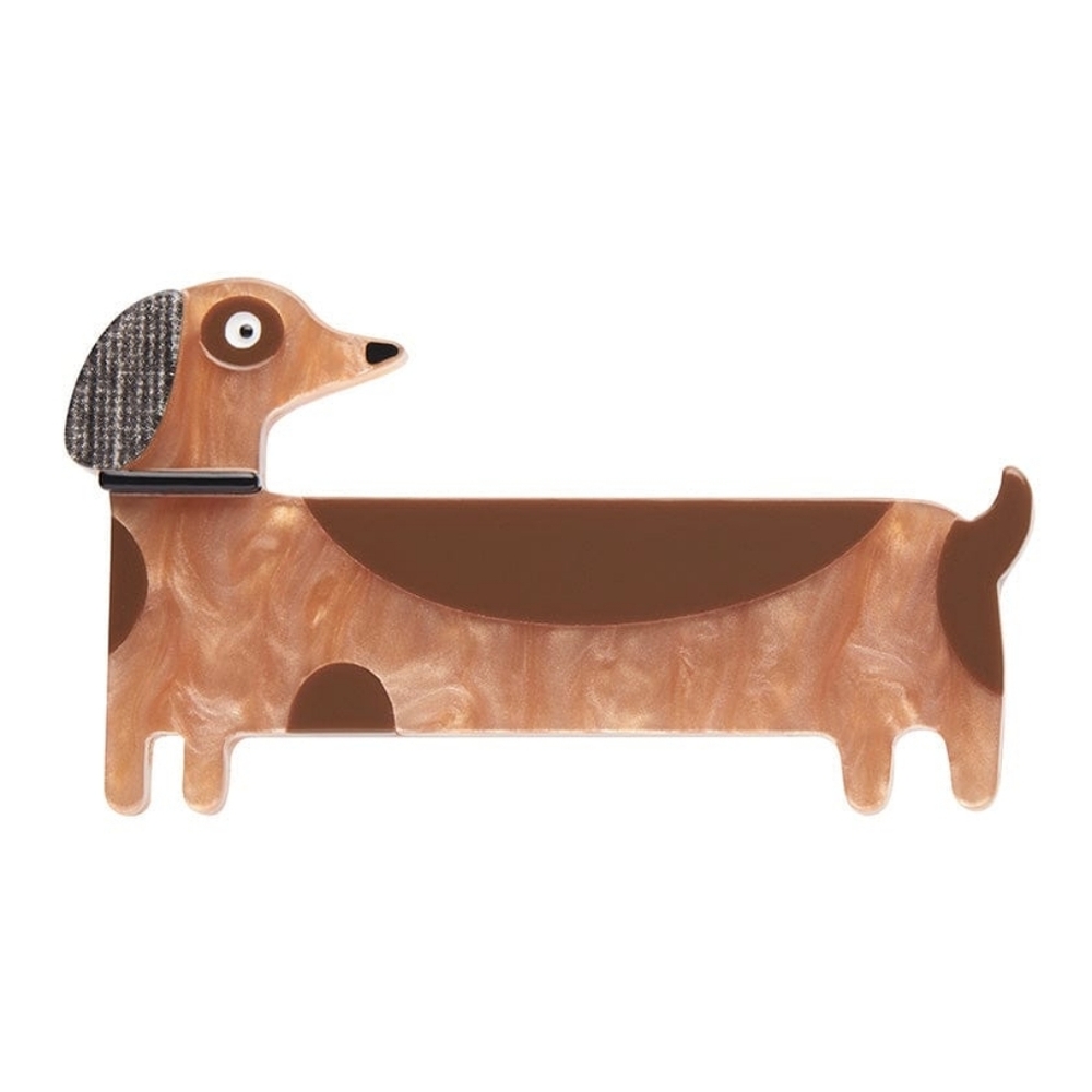 Long Dog Erstwilder Terry Runyan Brown Dachshund Dog Brooch Pin